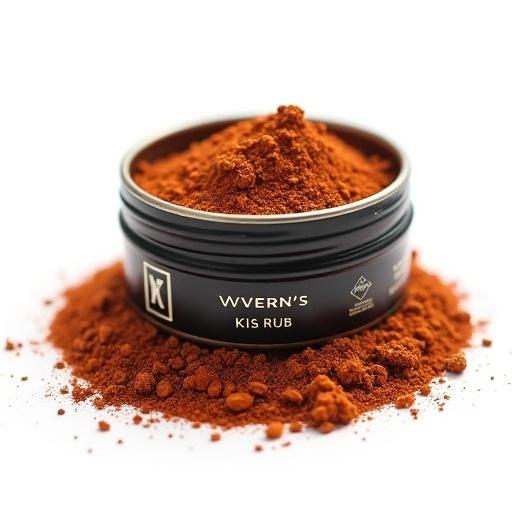 Wyvern's Kiss Rub spice blend in a round tin